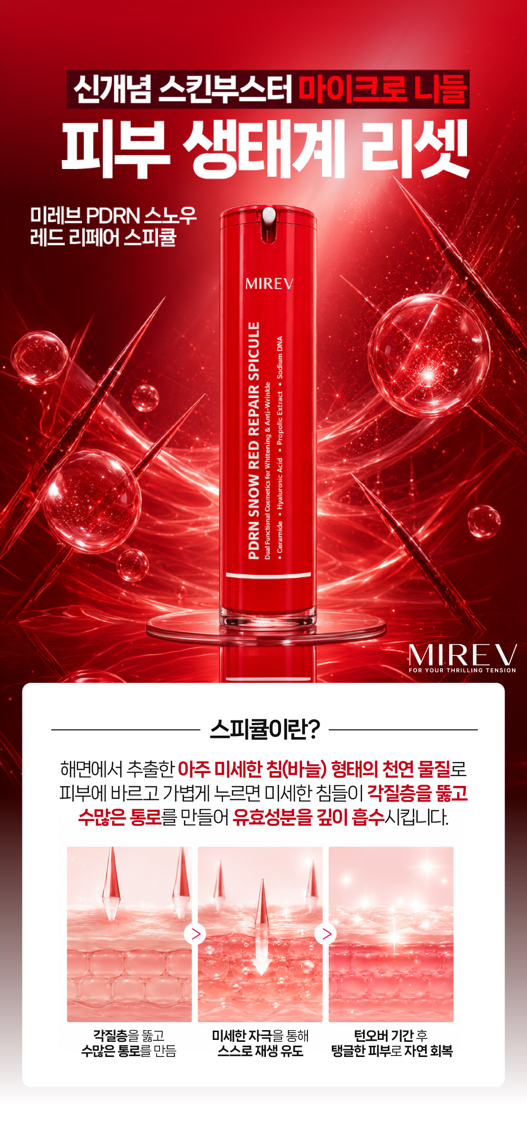 미레브 PDRN 스노우 레드 리페어 스피큘 50ml 상세 안내 1