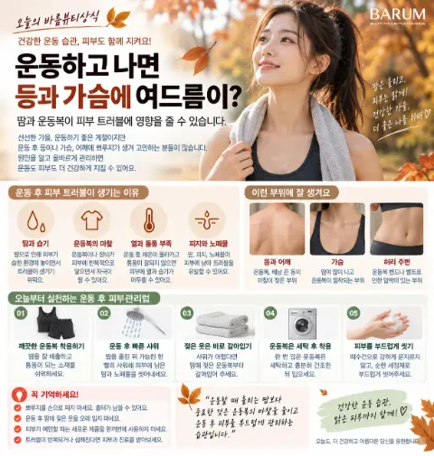 운동하고 나면 등과 가슴에 여드름이?